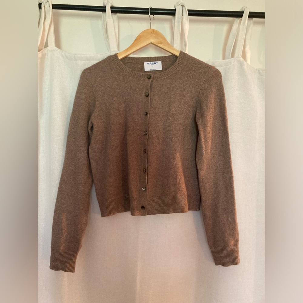 Taupe Fitted Button Up Cardigan